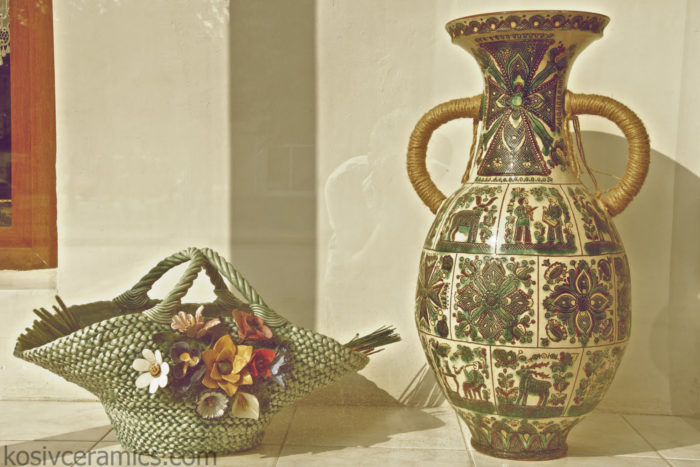косівська кераміка, сграфіто, посуд, декор, кераміка, троць, ваза