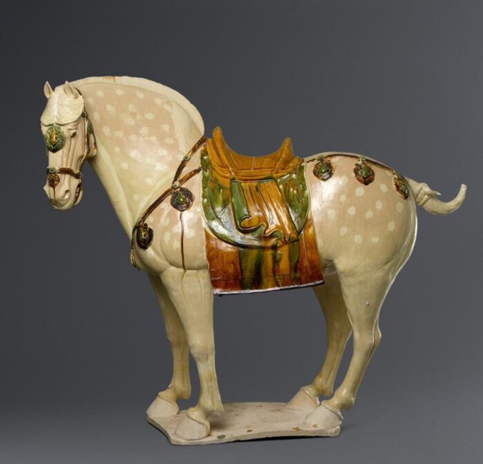 From Christian Deydier a Three colour Horse Earthenware in sancai glaze. China Tang Dynasty 618 – 907. Height 66 cm Length 785 cm